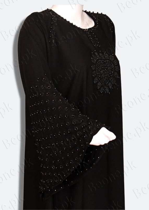 black abaya with stones and pearls