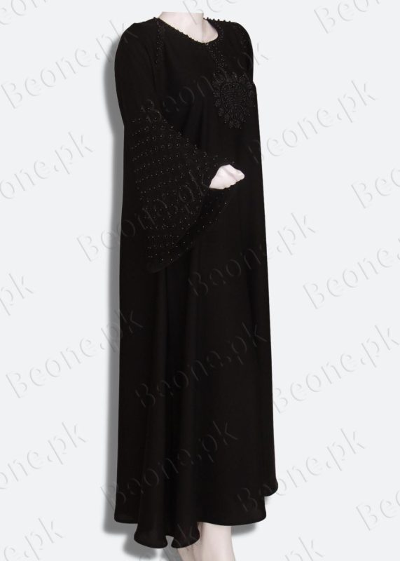 black abaya with stones and pearls