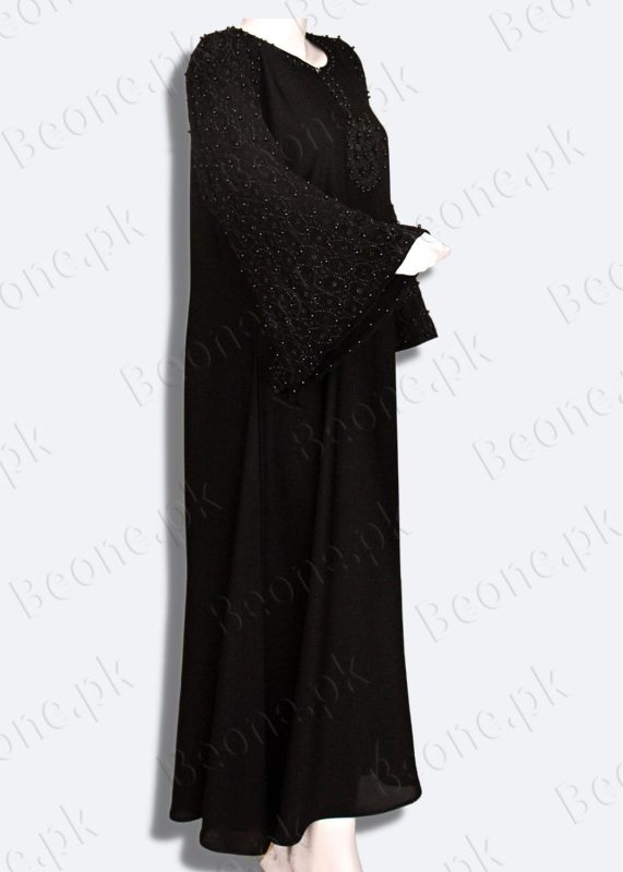 black abaya with stones and pearls