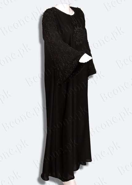 black abaya with stones and pearls