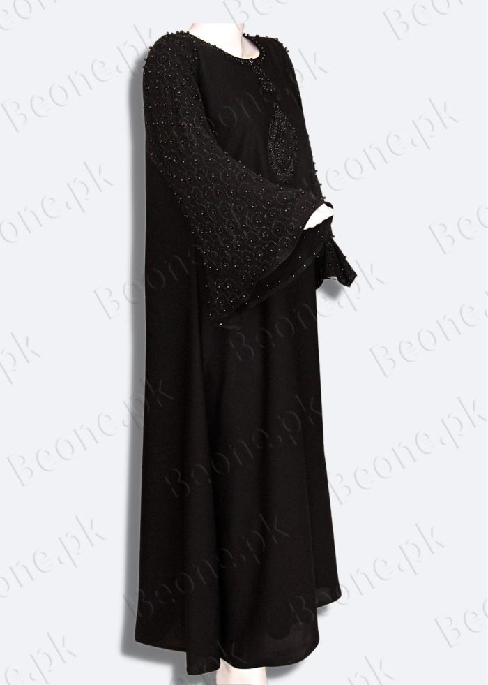 black abaya with stones and pearls