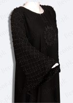 black abaya with stones and pearls