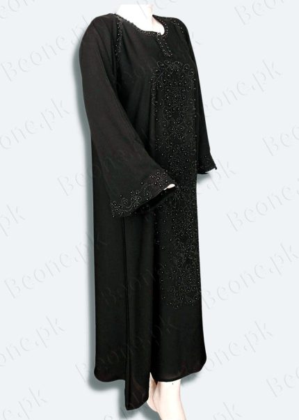 black abaya with stones and pearls