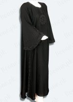 black abaya with stones and pearls