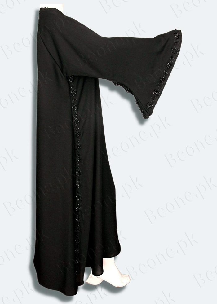 black abaya with stones and pearls