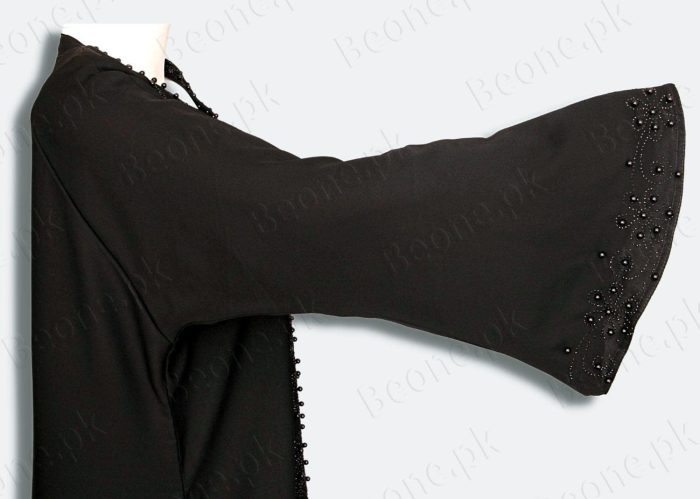 black abaya with stones and pearls