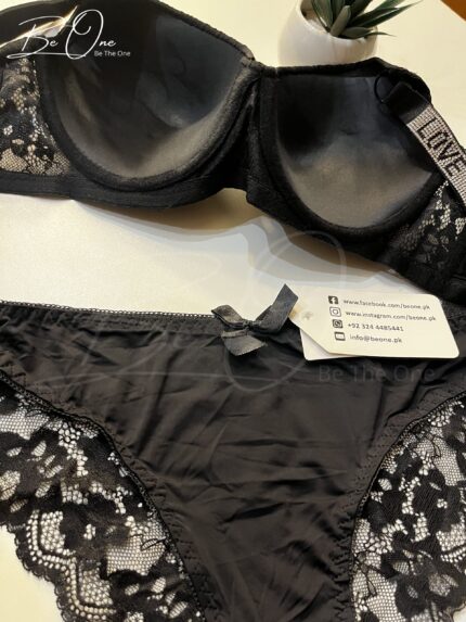 Silky Raven Charm Push Up Bra Set