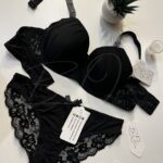 Silky Raven Charm Push Up Bra Set
